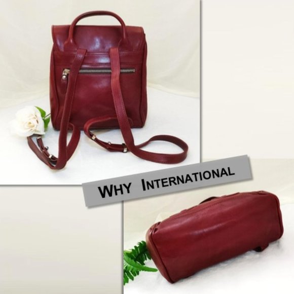 WHY Vintage Burgundy Red Genuine Leather Backpack Silver-tone Turn lock … - Picture 7 of 13